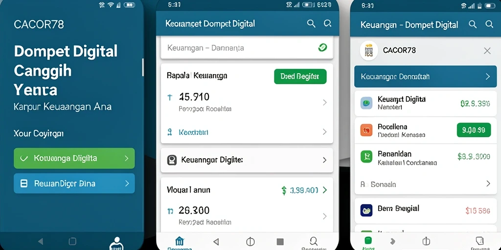 Tampilan antarmuka pengguna CACOR78 untuk Dompet Digital yang modern dan nyaman.