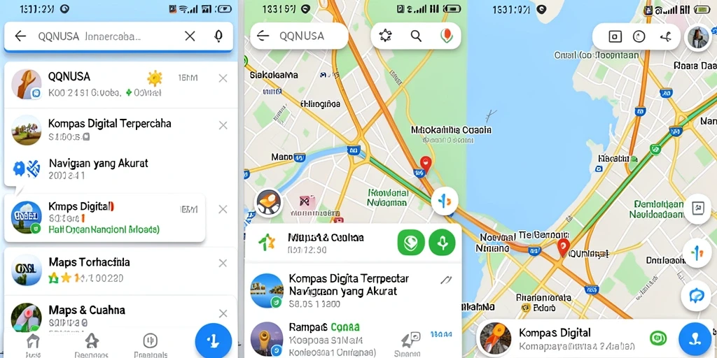 Tampilan antarmuka QQNUSA yang intuitif untuk navigasi dan tracking arah.