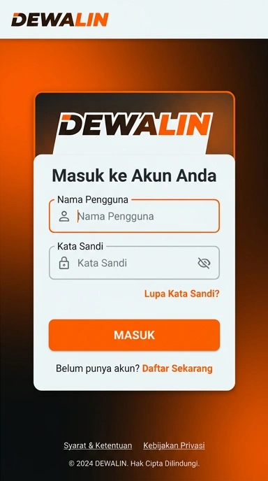 Tampilan halaman login dewalin